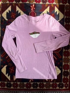 HANDMADE EMBROIDERY - J.Crew Lavender Long Sleeve Tee with olive bowl Embroidery